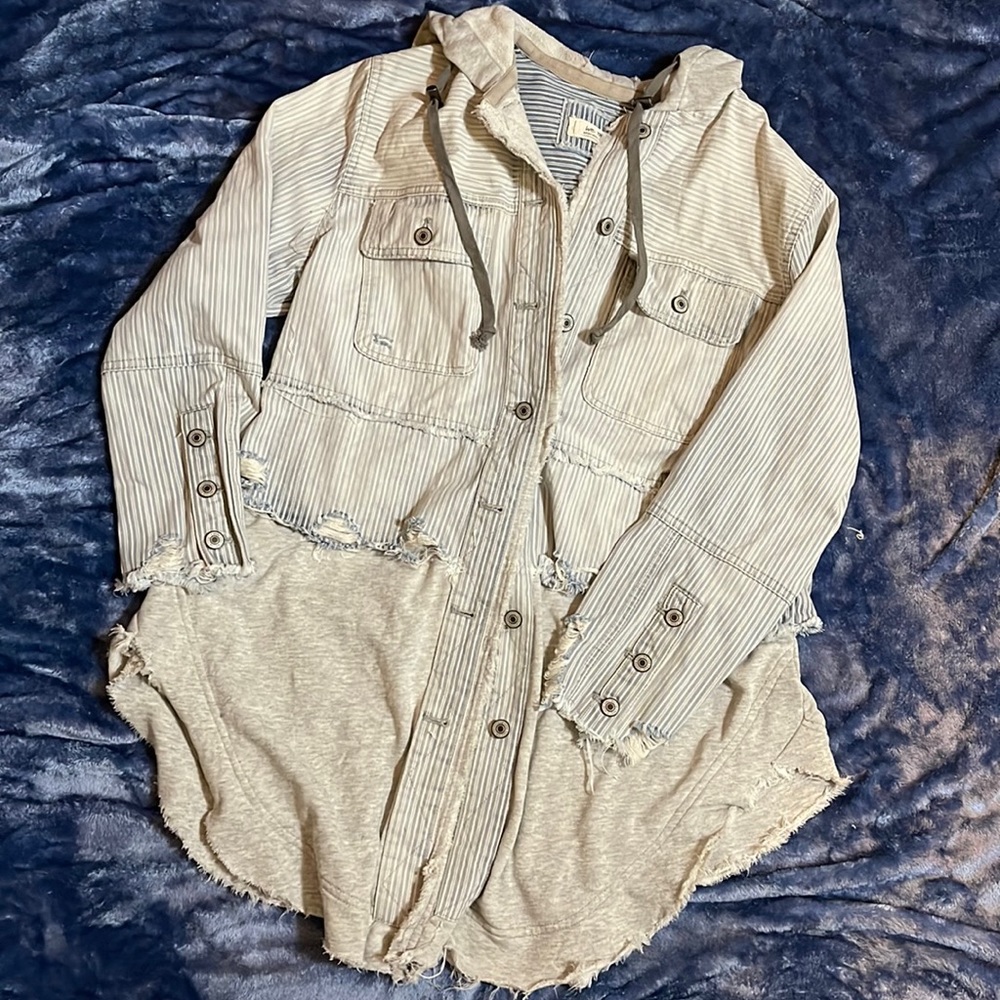Free People | We the Free | Railroad Denim Knit Jacket | Size XS | OVERSIZED